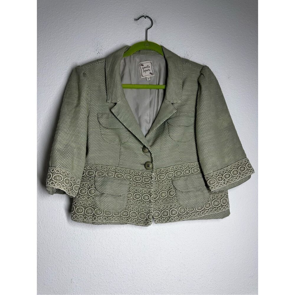 Nanette Lepore Bohemian Cotton Blend Lined Short Blazer Bize 12 Embroidered Trim